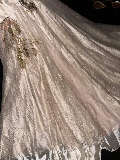 Luxurious Spaghetti Straps Ivory Prom Dress Crystals Mermaid Evening Dress GG6088