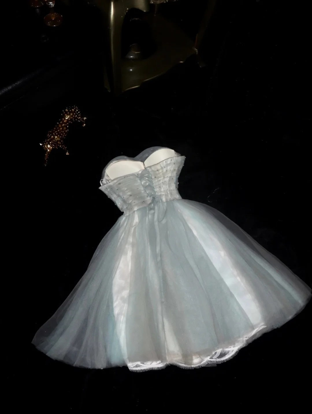 Unique Sweetheart Neck Blue Homecoming Dress Tulle Beaded A-Line Birthday Dress GG6091