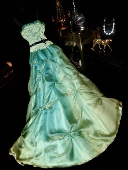 Playful Strapless Green Prom Dress Ruffles A-Line Evening Dress GG6094