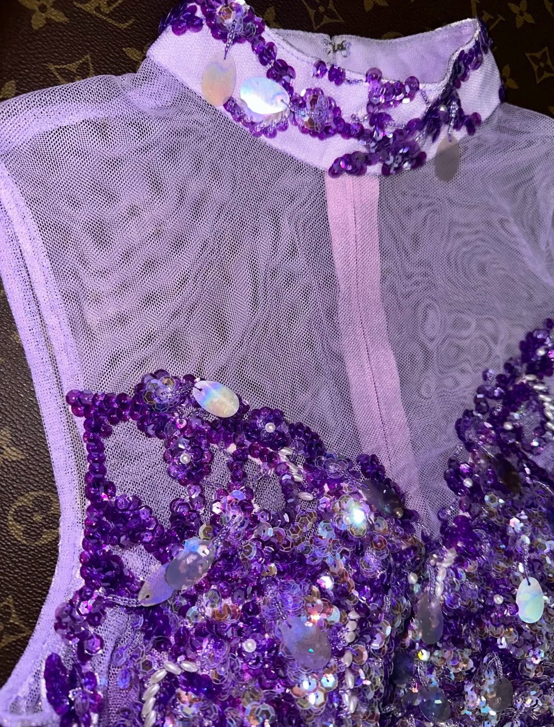 Unique High Collar Purple Prom Dress Sequins Sheath Evening Dress GG6096