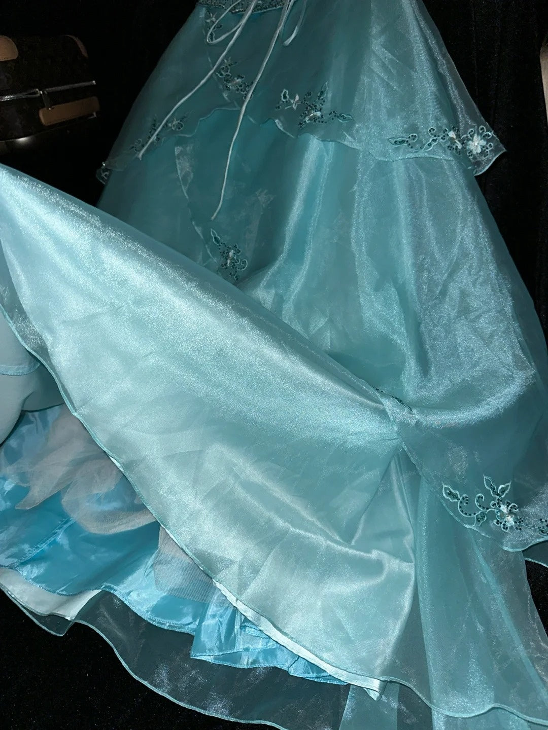 Charming Strapless Blue Prom Dress Sequins Embroidered A-Line Evening Dress GG6102