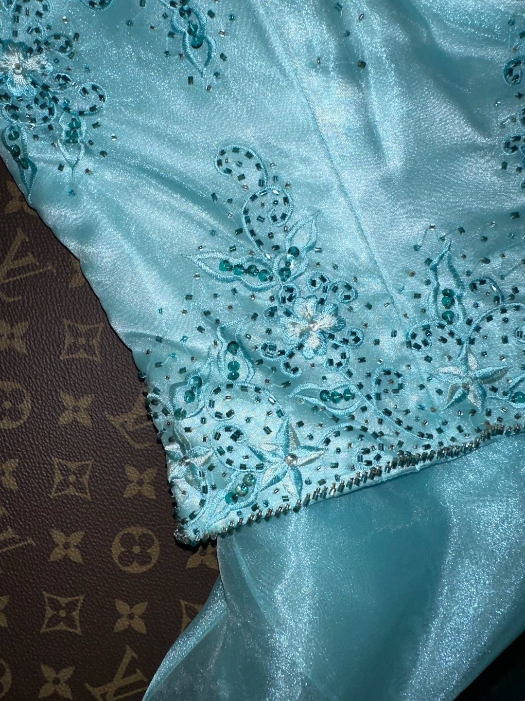 Charming Strapless Blue Prom Dress Sequins Embroidered A-Line Evening Dress GG6102