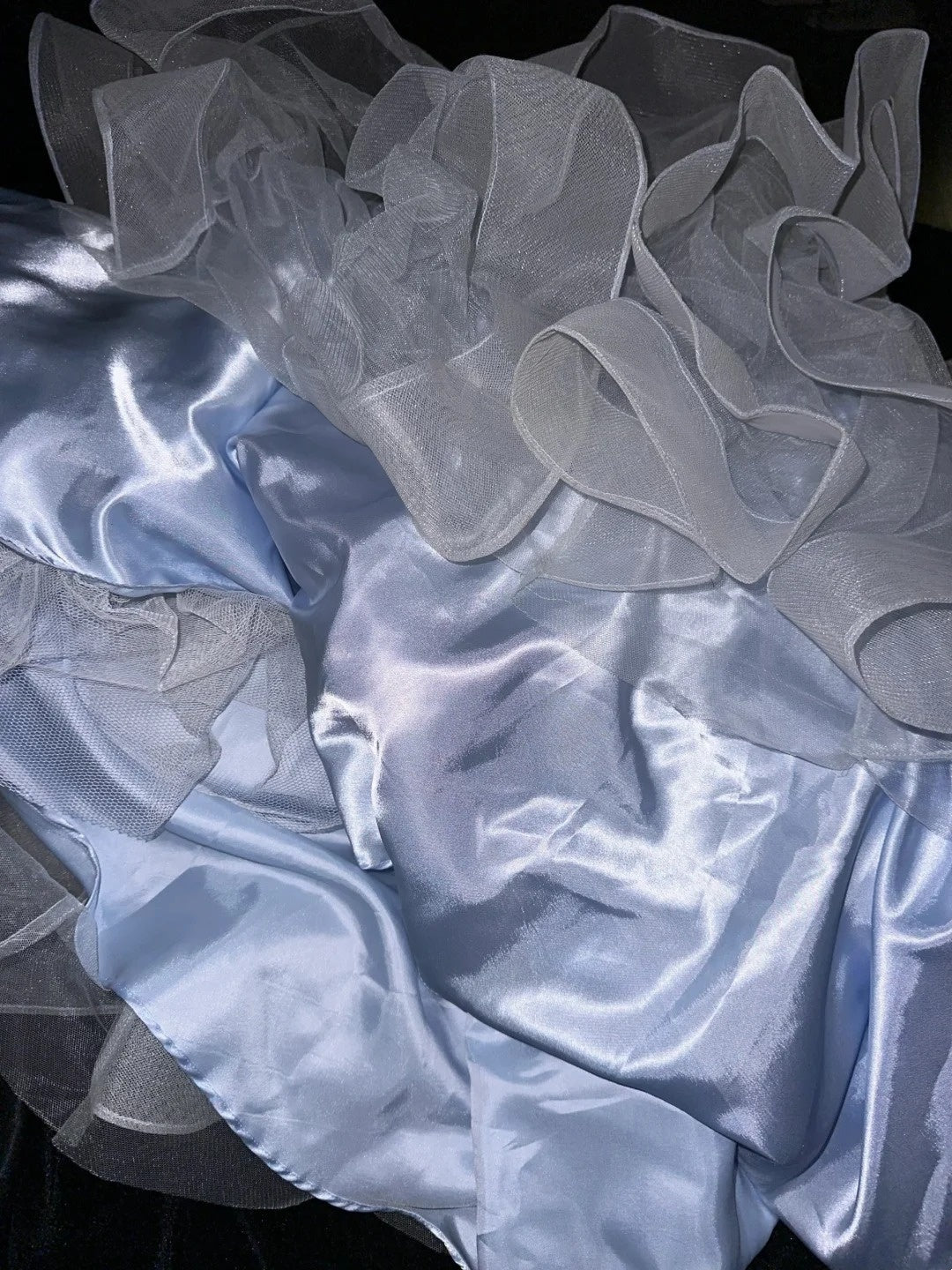 Glittering Spaghetti Straps Pastel Blue Prom Dress Ruffles A-Line Evening Dress GG6106