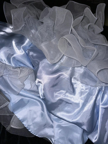 Glittering Spaghetti Straps Pastel Blue Prom Dress Ruffles A-Line Evening Dress GG6106