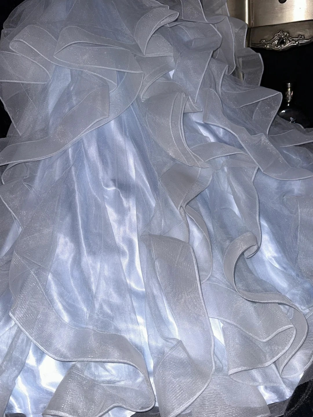 Glittering Spaghetti Straps Pastel Blue Prom Dress Ruffles A-Line Evening Dress GG6106