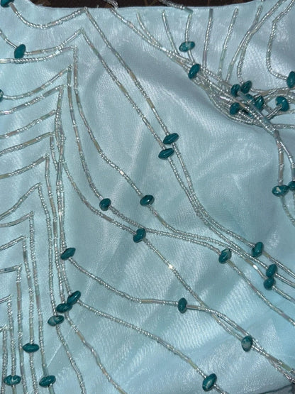 Glittering Spaghetti Straps Blue Prom Dress Beading Chiffon A-Line Evening Dress GG6111