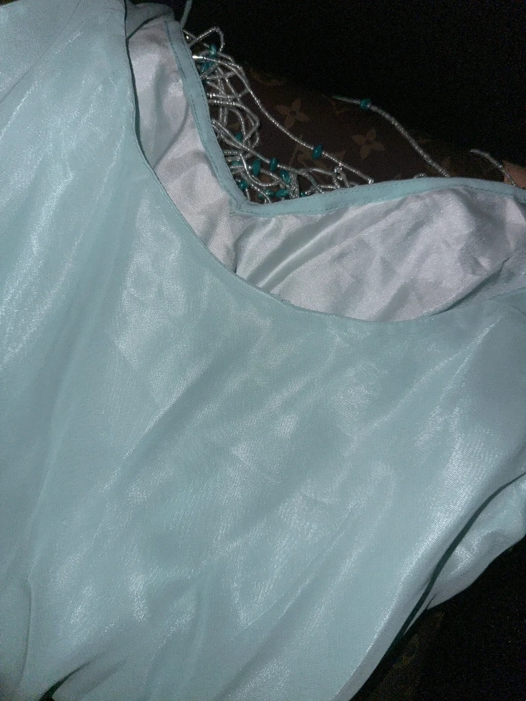 Glittering Spaghetti Straps Blue Prom Dress Beading Chiffon A-Line Evening Dress GG6111