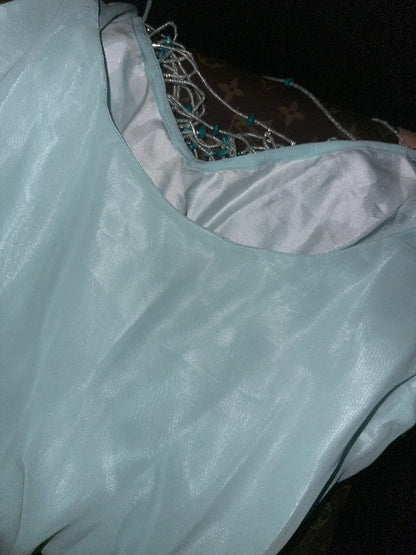 Glittering Spaghetti Straps Blue Prom Dress Beading Chiffon A-Line Evening Dress GG6111