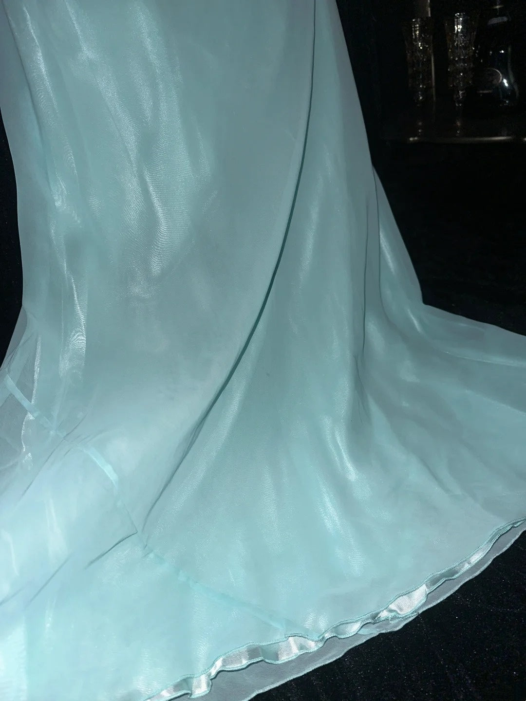 Glittering Spaghetti Straps Blue Prom Dress Beading Chiffon A-Line Evening Dress GG6111
