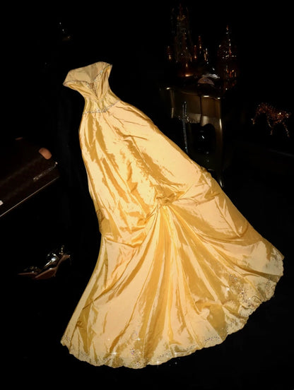 Glowing Strapless Yellow Prom Dress Sequins A-Line Evening Dress GG6113