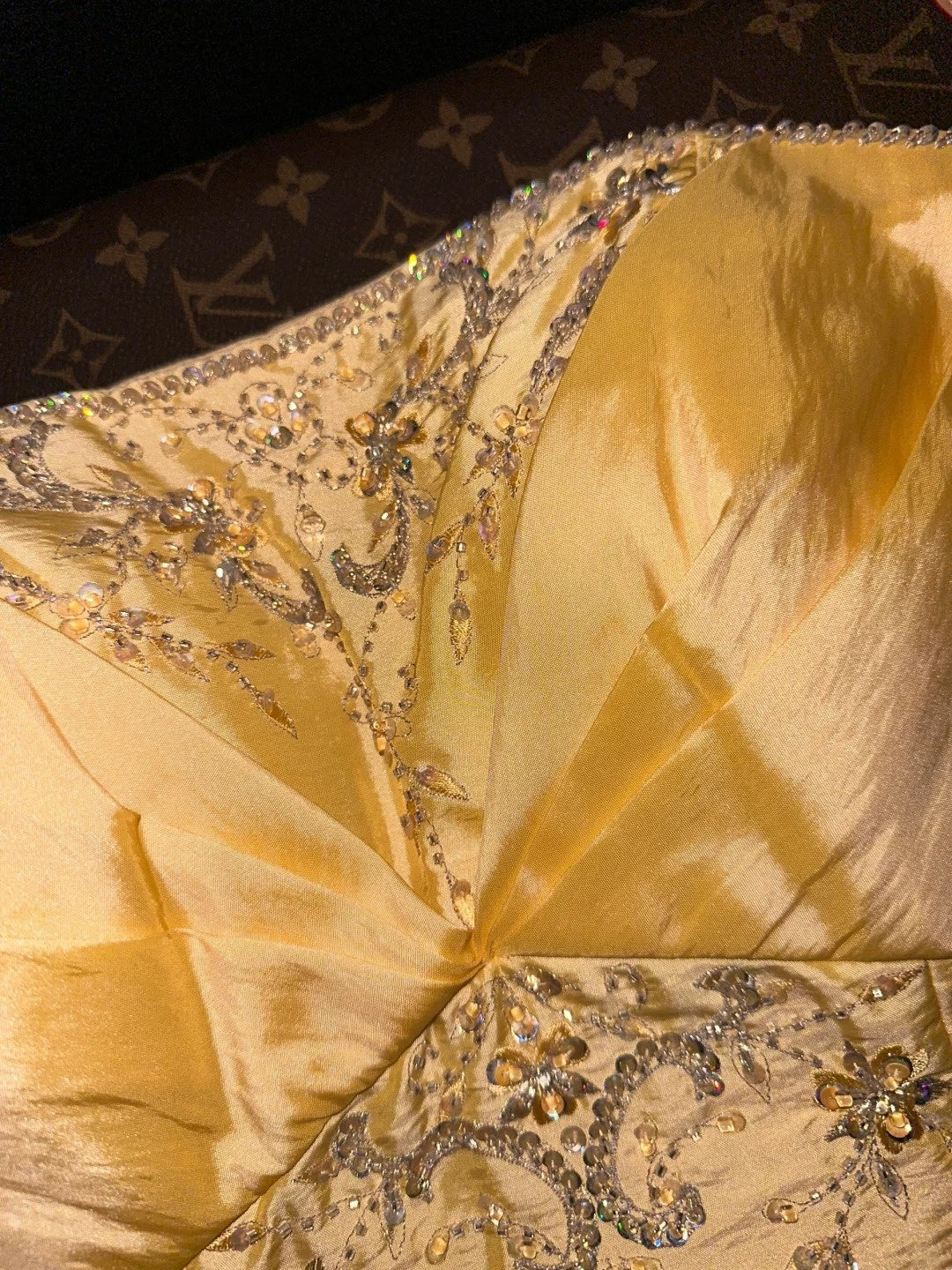 Glowing Strapless Yellow Prom Dress Sequins A-Line Evening Dress GG6113