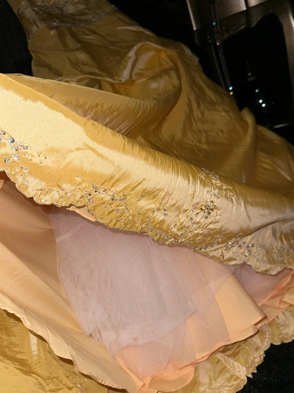 Glowing Strapless Yellow Prom Dress Sequins A-Line Evening Dress GG6113