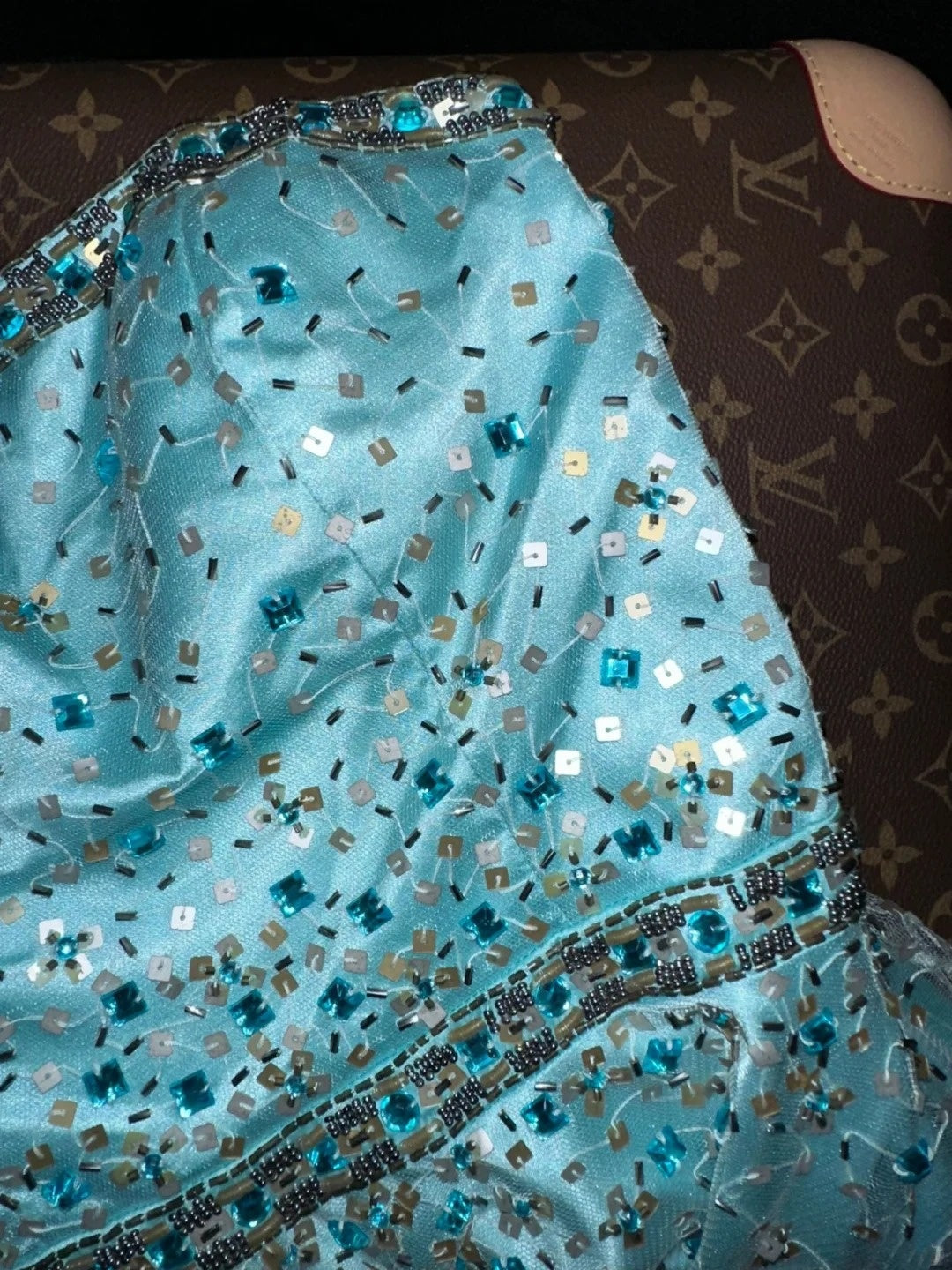 Glittering Strapless Blue Prom Dress Sequins Beaded A-Line Evening Dress GG6114