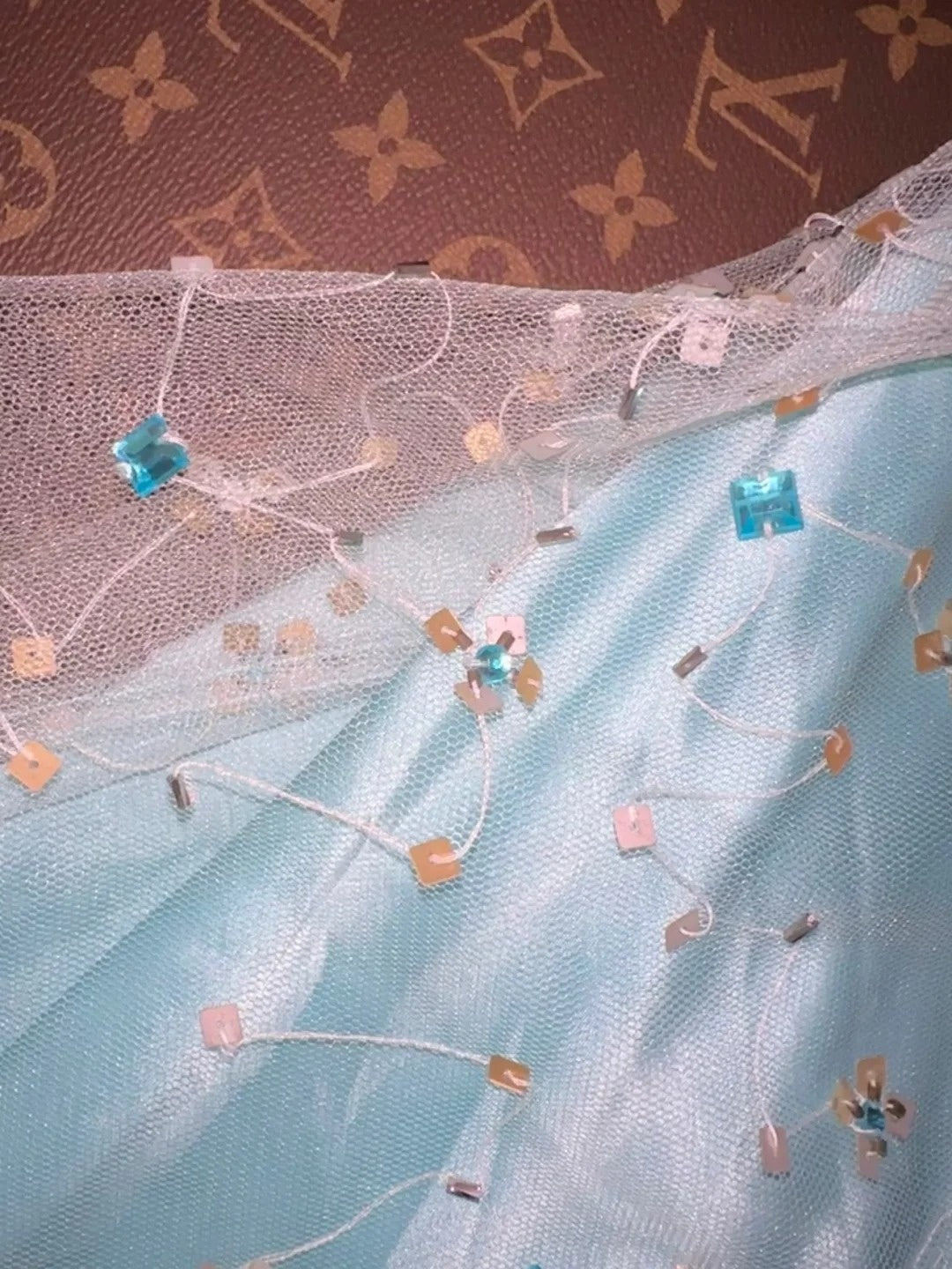 Glittering Strapless Blue Prom Dress Sequins Beaded A-Line Evening Dress GG6114