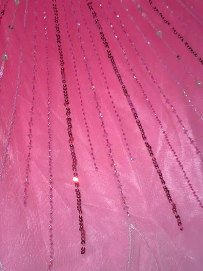 Playful Halter Neck Gradient Pink Prom Dress Crystals Sequins Tulle Mermaid Evening Dress GG6118
