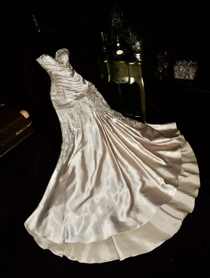 Glowing Sweetheart Neck Champagne Prom Dress Beading Crystals Mermaid Evening Dress GG6120