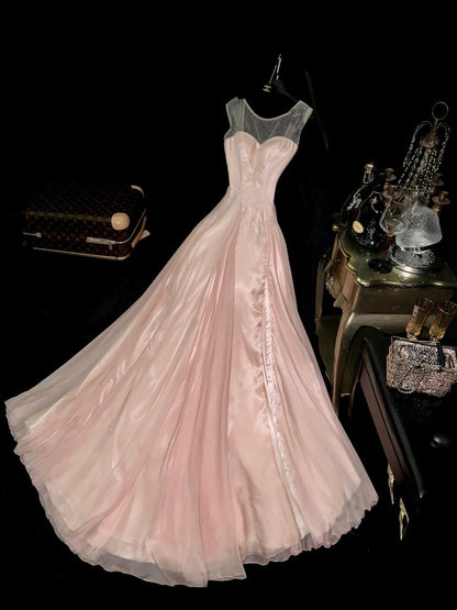 Trendy Pink Prom Dress Tulle Satin A-Line Evening Dress GG6122