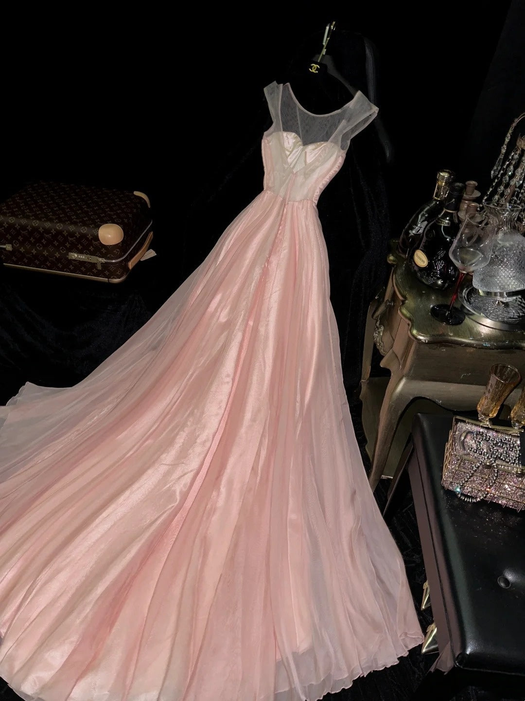 Trendy Pink Prom Dress Tulle Satin A-Line Evening Dress GG6122