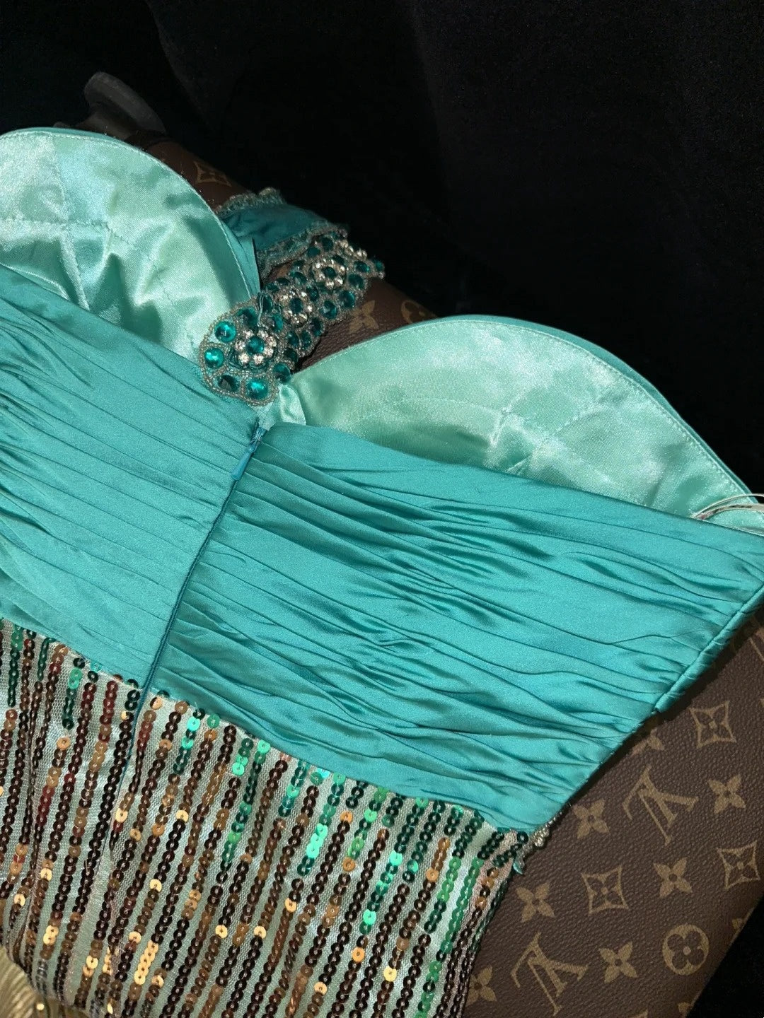 Vintage One Shoulder Teal Prom Dress Beading Sequins Slit Mermaid Evening Dress GG6124