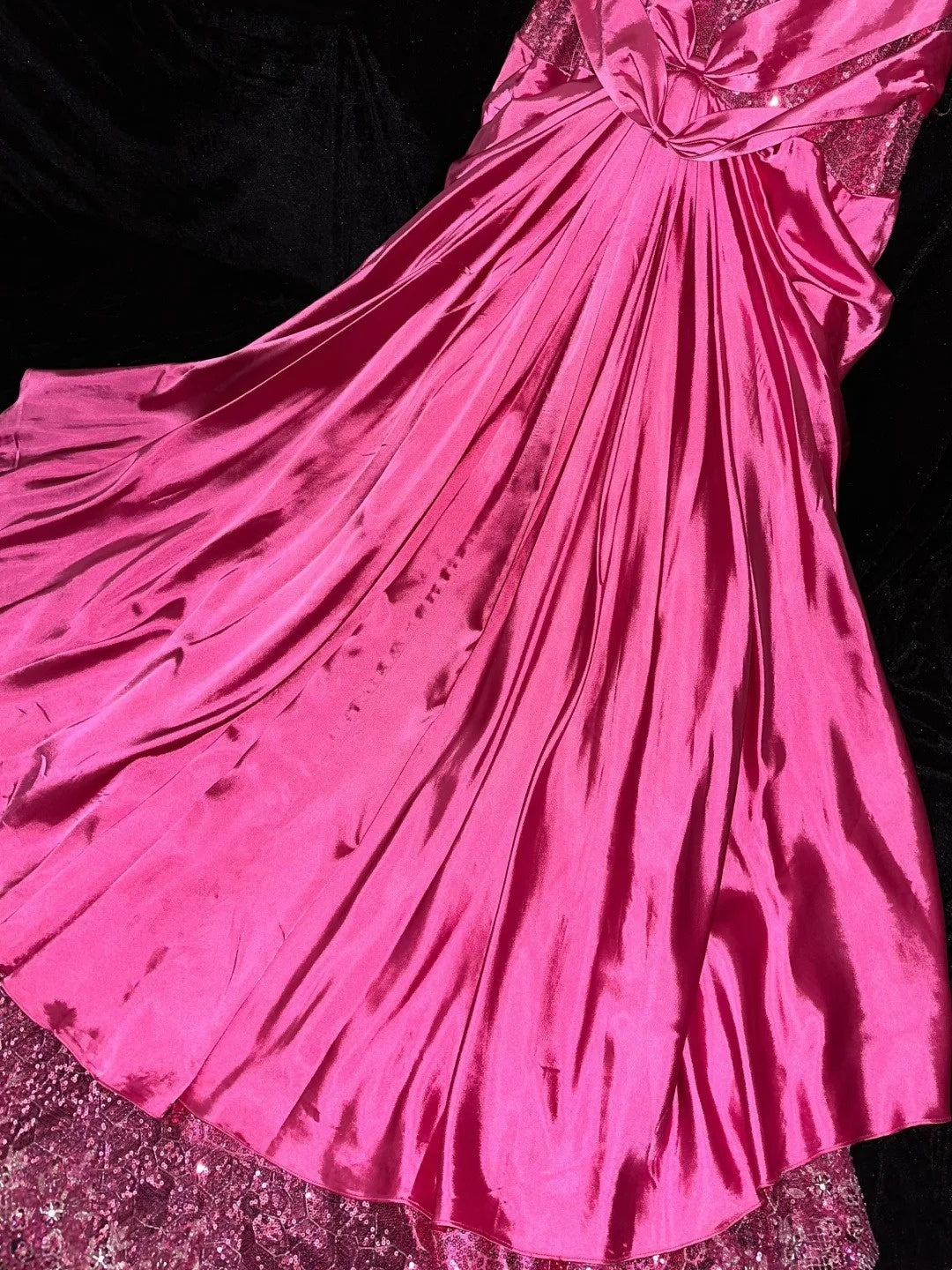 Y2K Style Strapless Hot Pink Prom Dress Bows Sequins Mermaid Evening Dress GG6127