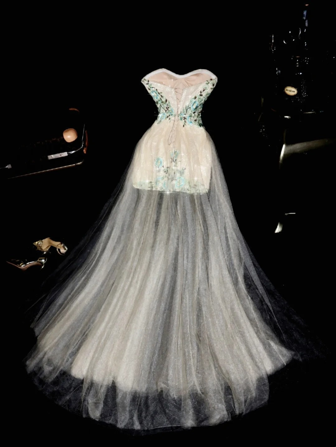 Superb Strapless Tulle Homecoming Dress Lace Sequins Embroidered Sheath Birthday Dress GG6130