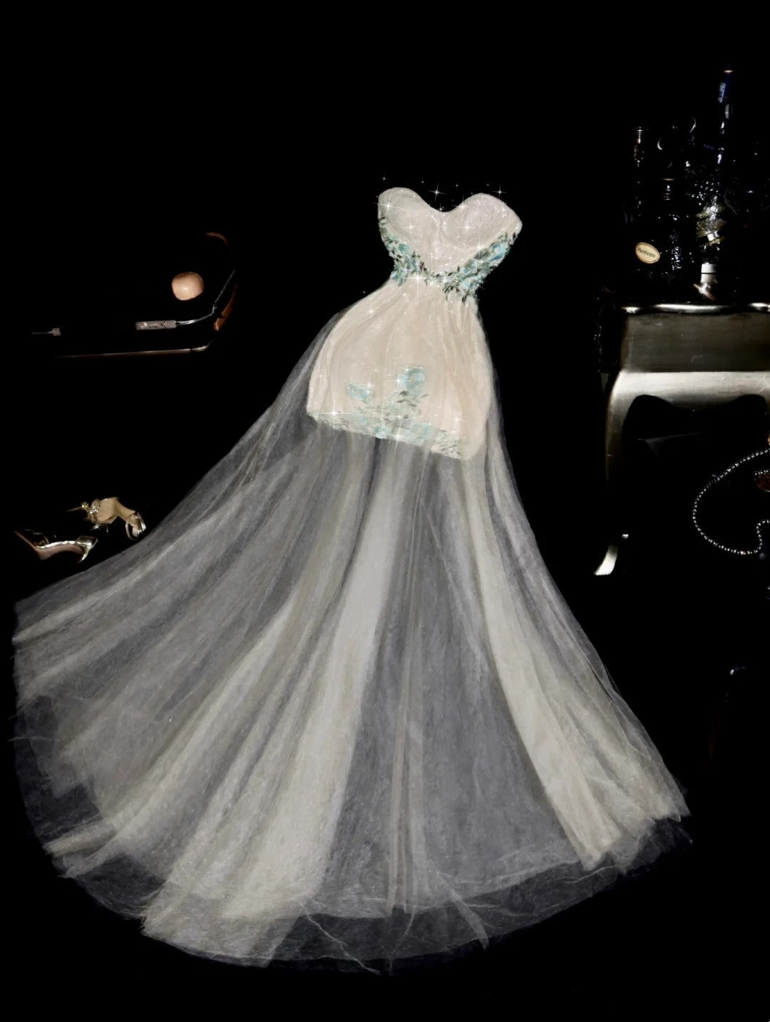 Superb Strapless Tulle Homecoming Dress Lace Sequins Embroidered Sheath Birthday Dress GG6130