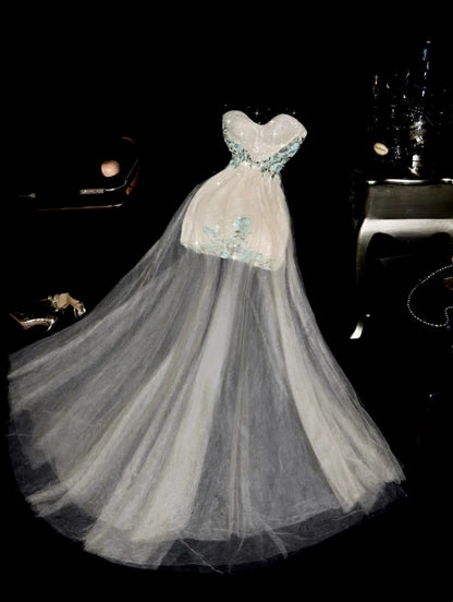 Superb Strapless Tulle Homecoming Dress Lace Sequins Embroidered Sheath Birthday Dress GG6130