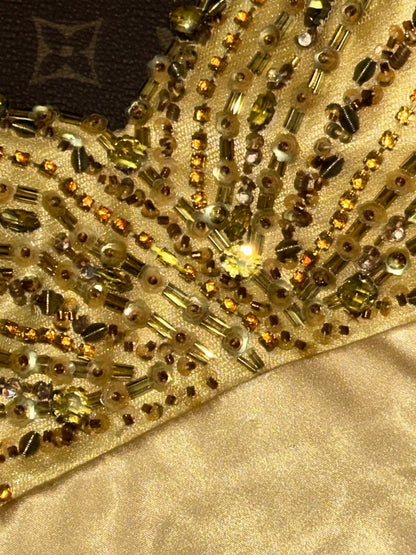 Luxurious Sweetheart Yellow Prom Dress Crystals Sequins Mermaid Evening Dress GG6133