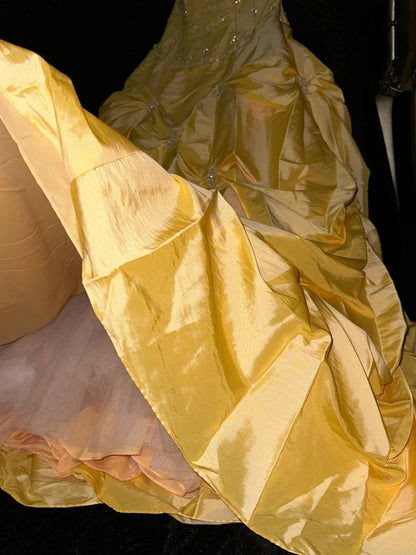 Unique Strapless Yellow Prom Dress Inspo Sequins A-Line Evening Dress GG6137
