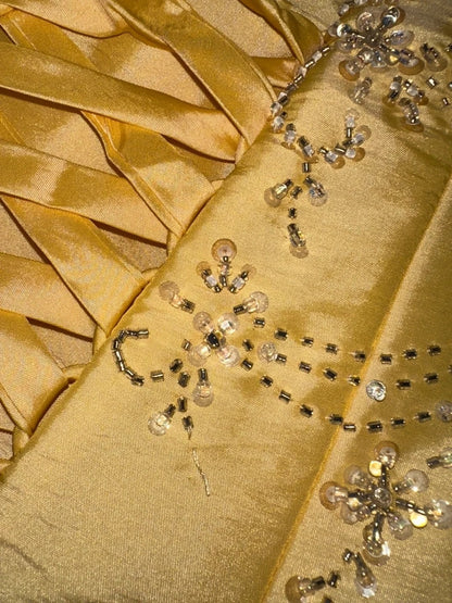 Unique Strapless Yellow Prom Dress Inspo Sequins A-Line Evening Dress GG6137