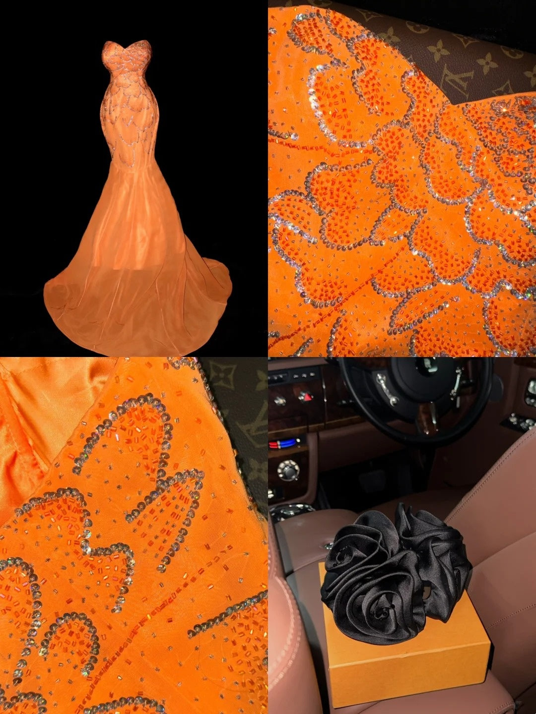 Glittering Strapless Orange Prom Dress Long Sequins Mermaid Evening Dress GG6143