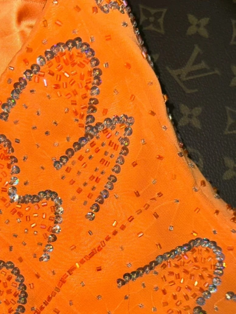Glittering Strapless Orange Prom Dress Long Sequins Mermaid Evening Dress GG6143