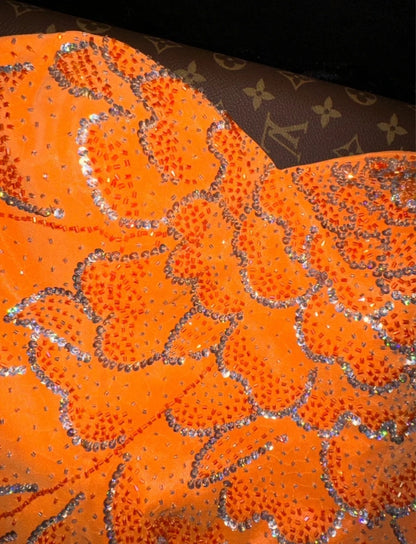 Glittering Strapless Orange Prom Dress Long Sequins Mermaid Evening Dress GG6143