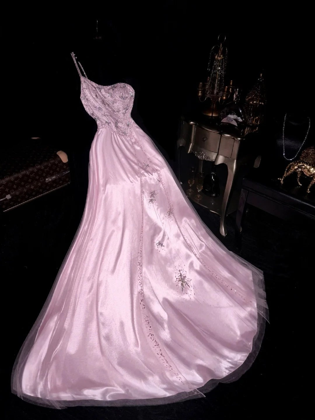 Adorable One Shoulder Pink Prom Dress Sequins Tulle A-Line Evening Dress GG6170