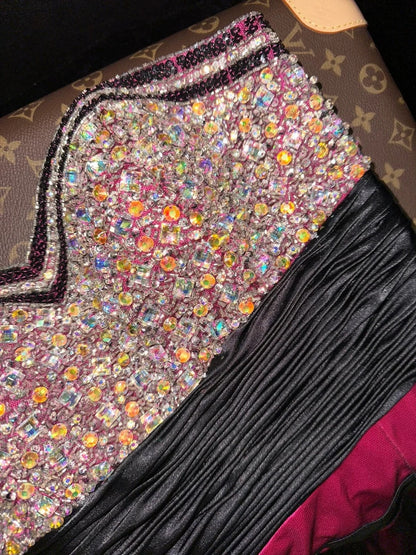 Trendy Strapless Hot Pink Prom Dress Rhinestones Mermaid Evening Dress GG6176