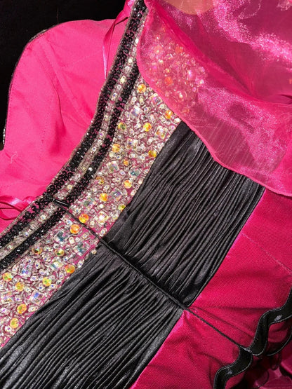 Trendy Strapless Hot Pink Prom Dress Rhinestones Mermaid Evening Dress GG6176