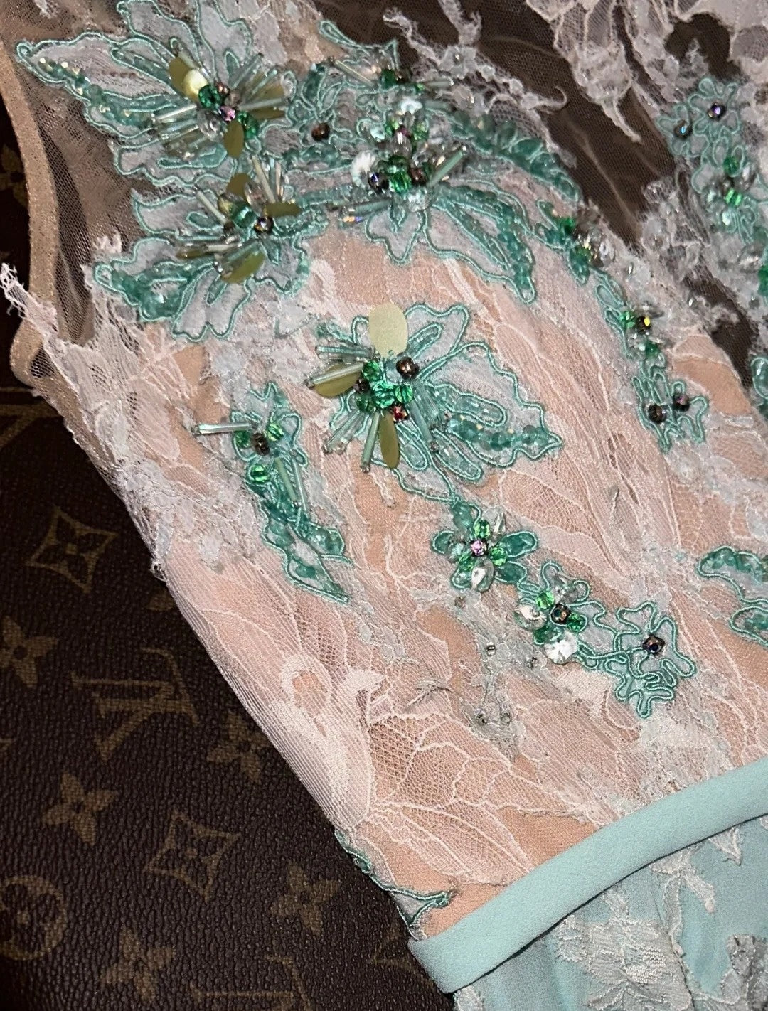 Retro Jewel Neck Pastel Green Prom Dress Appliques Lace A-Line Evening Dress GG6180