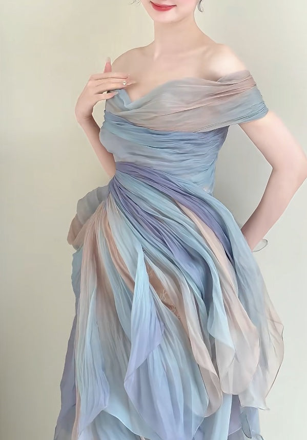 Sleek Off-Shoulder Prom Dress Tulle Lace Sheath Evening Dress GG6191