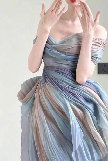 Sleek Off-Shoulder Prom Dress Tulle Lace Sheath Evening Dress GG6191