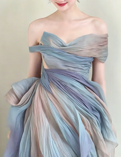 Sleek Off-Shoulder Prom Dress Tulle Lace Sheath Evening Dress GG6191