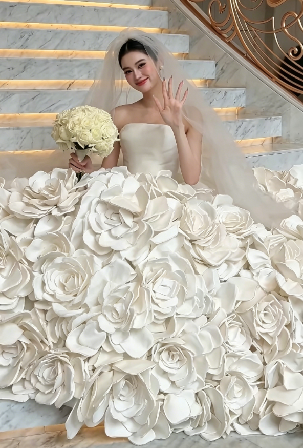 Chic Strapless Long Wedding Dress Handmade Flowers Bridal Dress GG6197