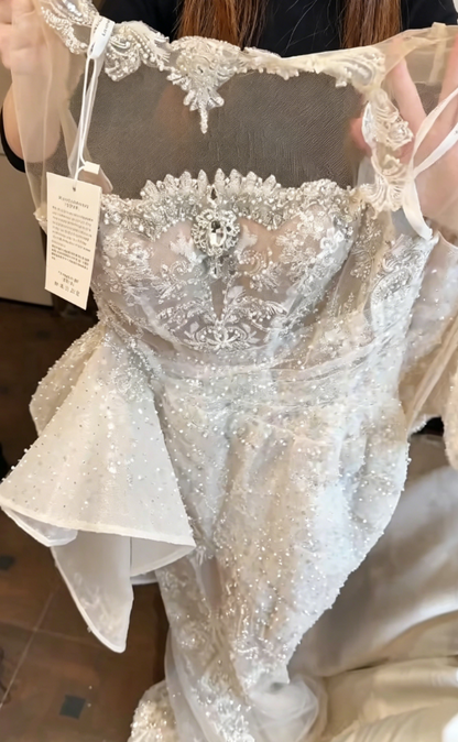 Luxurious High Collar Beading Wedding Dress Sequins Mermaid Bridal Dress GG6199