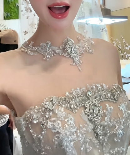 Luxurious High Collar Beading Wedding Dress Sequins Mermaid Bridal Dress GG6199