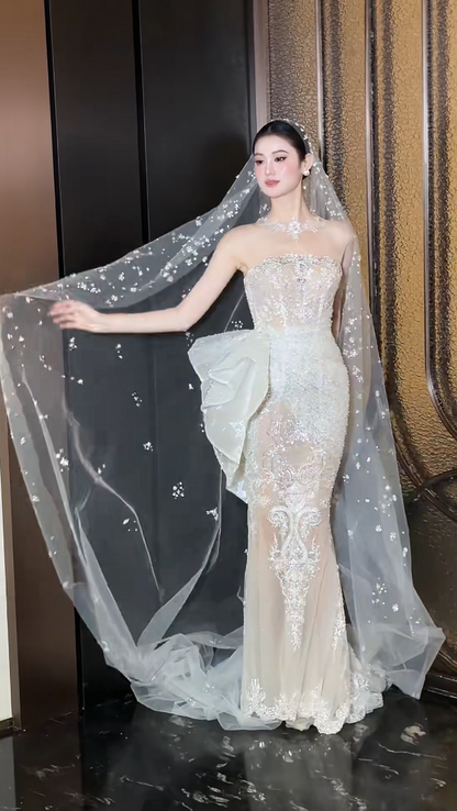 Luxurious High Collar Beading Wedding Dress Sequins Mermaid Bridal Dress GG6199