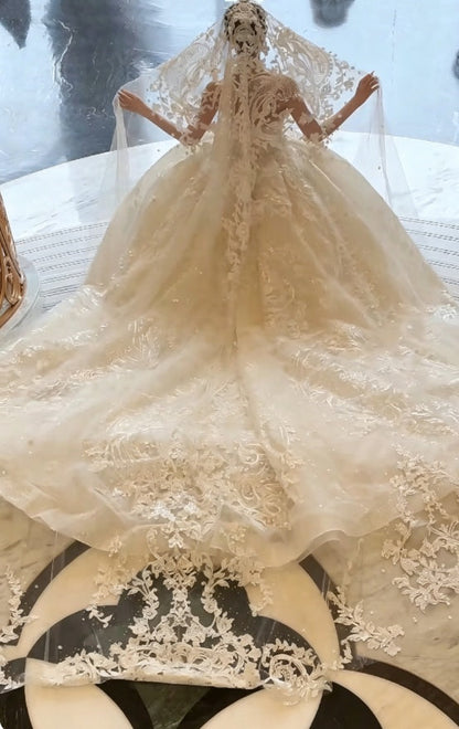 Luxury Strapless Appliques Long Wedding Dress White Beading Bridal Dress GG6202