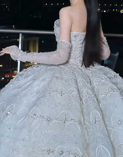 Gorgeous Strapless Long Wedding Dress Beading A-Line Bridal Dress GG6230