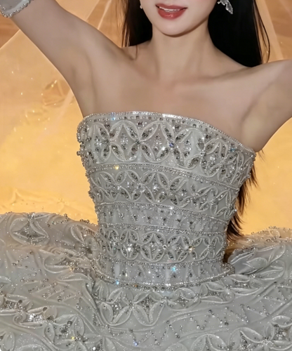 Gorgeous Strapless Long Wedding Dress Beading A-Line Bridal Dress GG6230