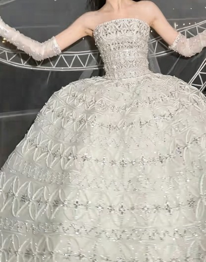 Gorgeous Strapless Long Wedding Dress Beading A-Line Bridal Dress GG6230