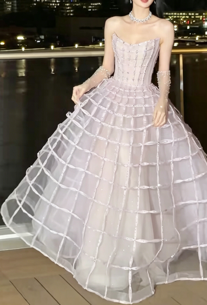 Luxury Strapless Pink Prom Dress Beaded A-Line Evening Dress GG6231