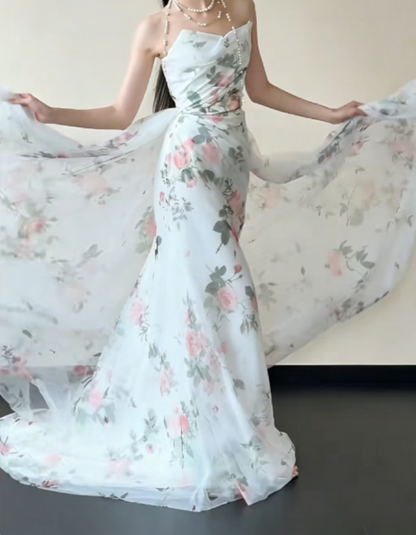 Romantic Strapless Floral Prom Dress Mermaid Evening Dress GG6237